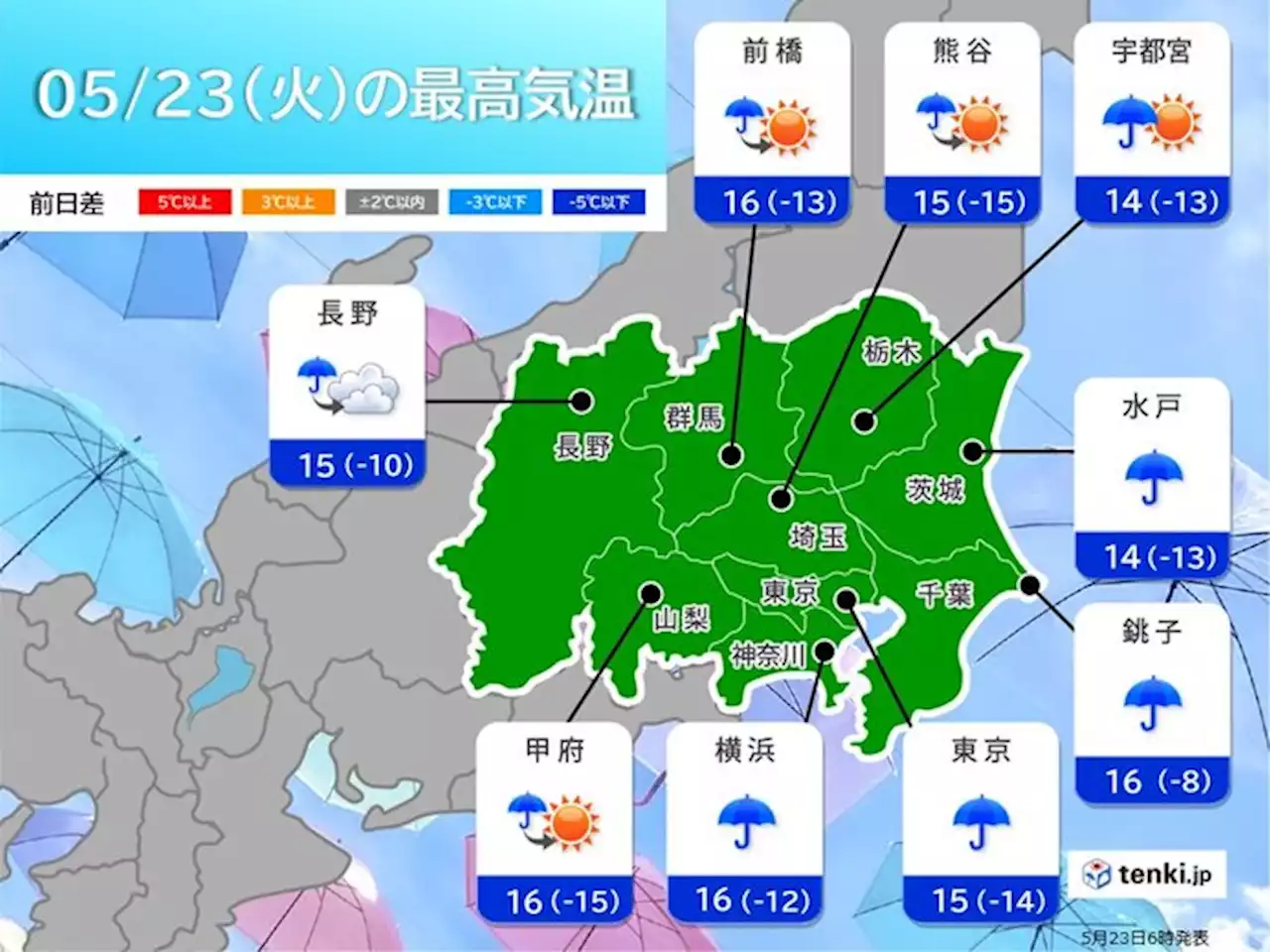 きょう23日の関東 雨で3月中旬～下旬並みの肌寒さ あすは晴れて気温上昇(気象予報士 久保 智子)