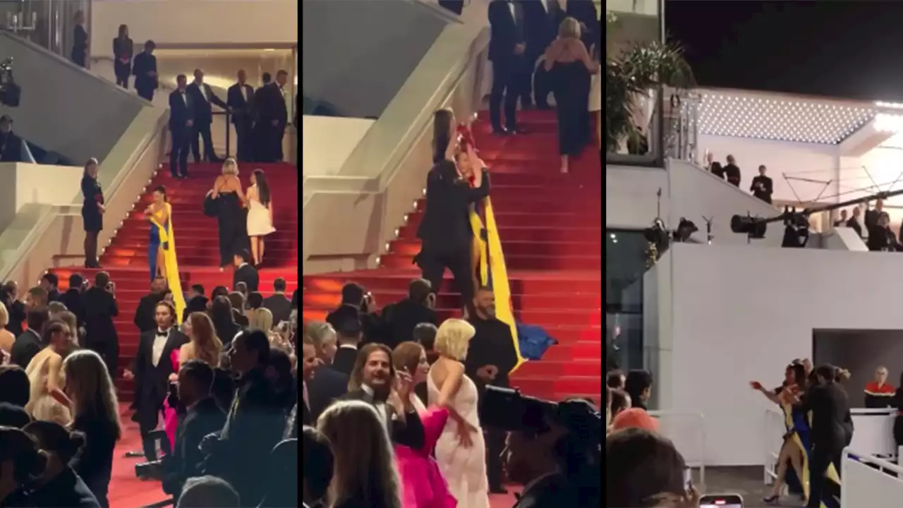 FOTOS Y VIDEO. Mujer se baña en sangre en la alfombra roja del Festival de Cannes a modo de protesta