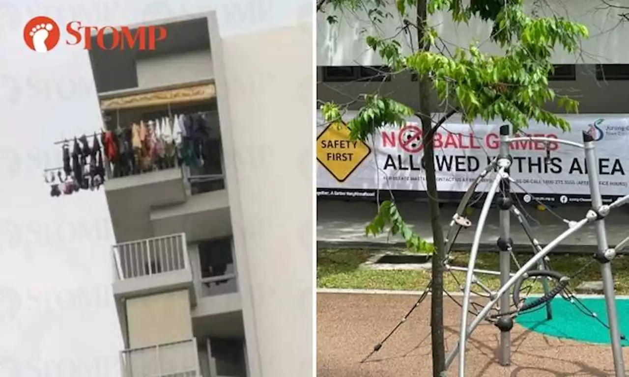 Precarious hanging of clothes on 'killer structure' at Jurong block endangers playground users: Resident