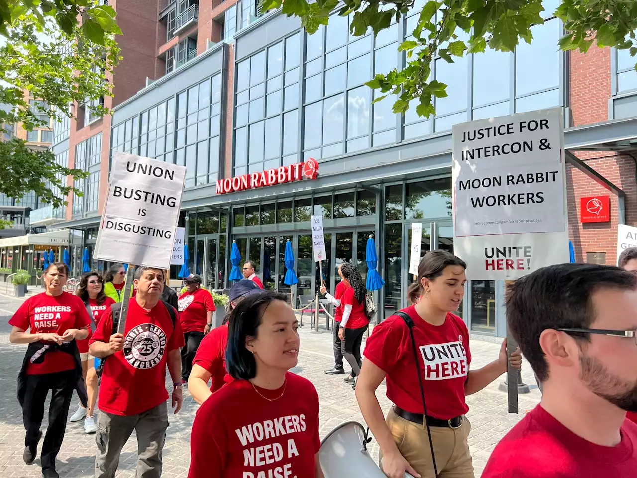 Union Organizers and Restaurant Workers Protested Moon Rabbit’s Closure at the Wharf Today