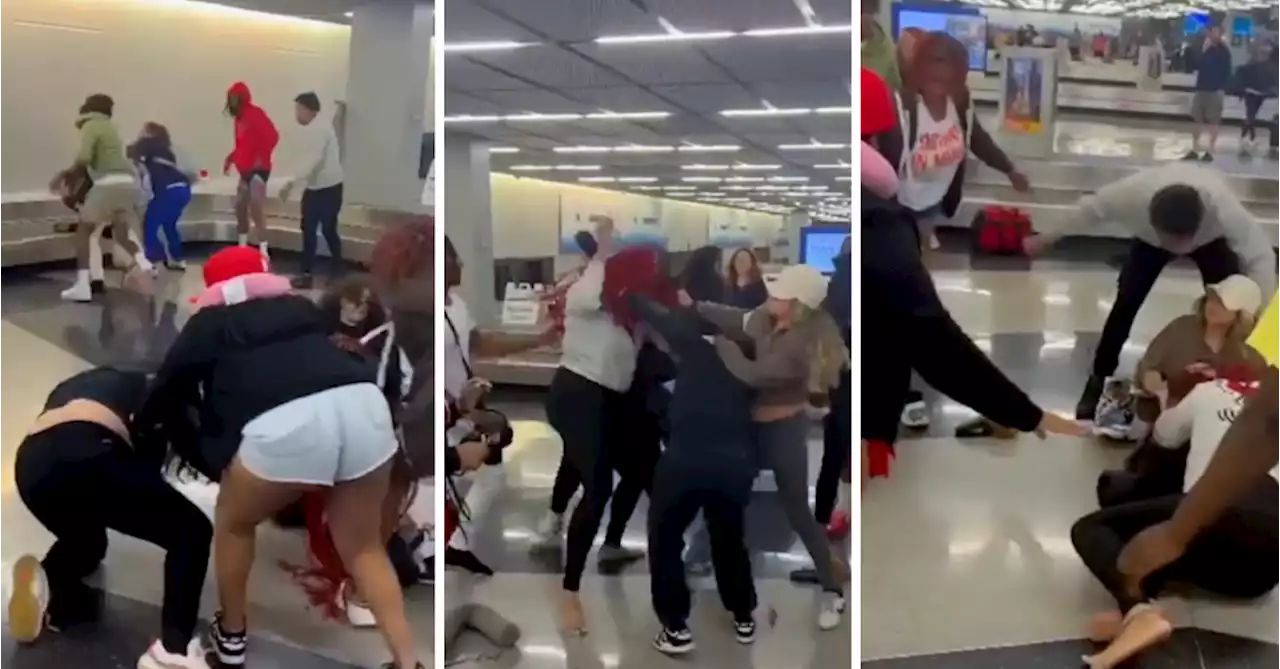 Brutal 10-person brawl erupts at US airport