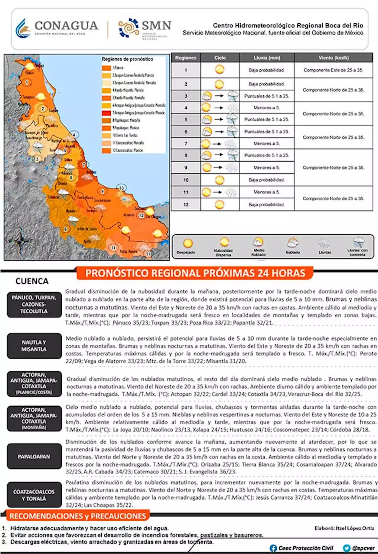 Prevén este viernes chubascos y tormentas en zona montañosa de Veracruz