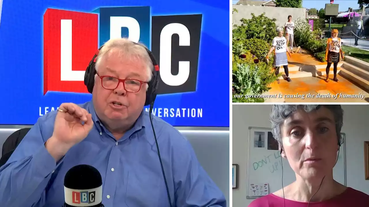 'Oh give me a break!': A furious Nick Ferrari rebukes 'deluded' eco-activist after Chelsea Flower show stunt