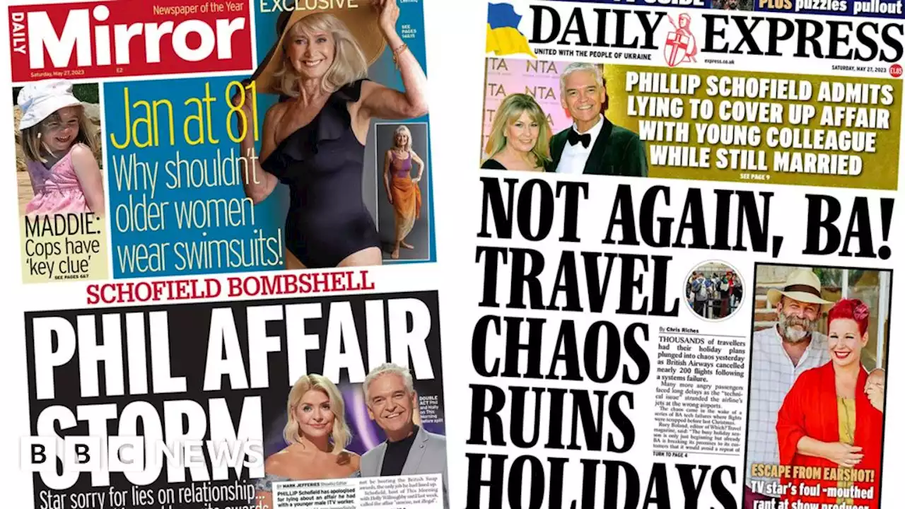 Newspaper headlines: 'Phil affair storm' and 'travel chaos ruins holidays'