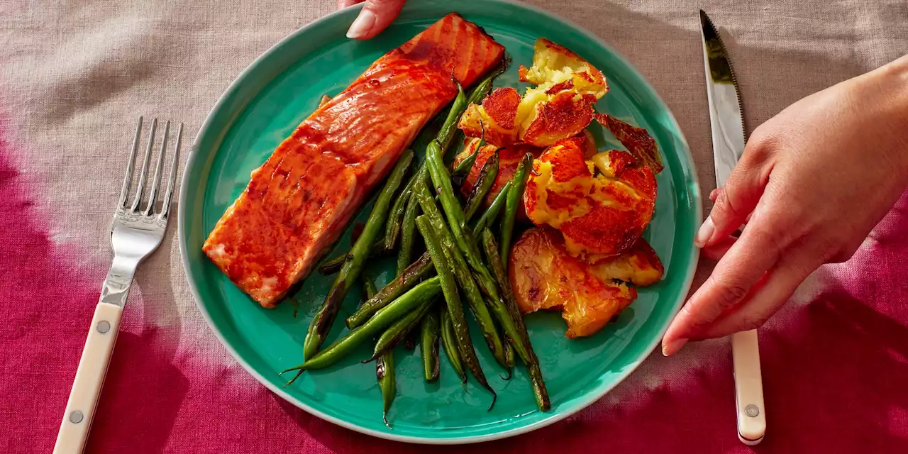 One-Pan Salmon, Green Beans and Smashed Potatoes