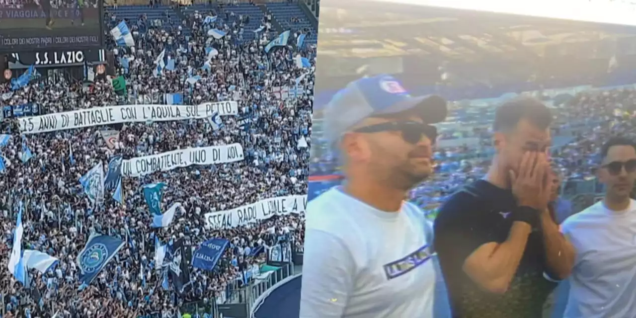 Lazio, la Curva Nord e lo striscione per Radu: giocatore in lacrime