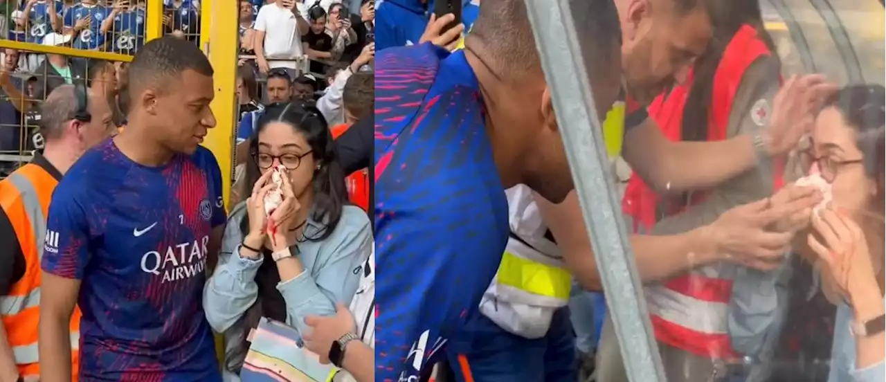 Video: Kylian Mbappé le da un pelotazo a una aficionada y esta fue su reacción