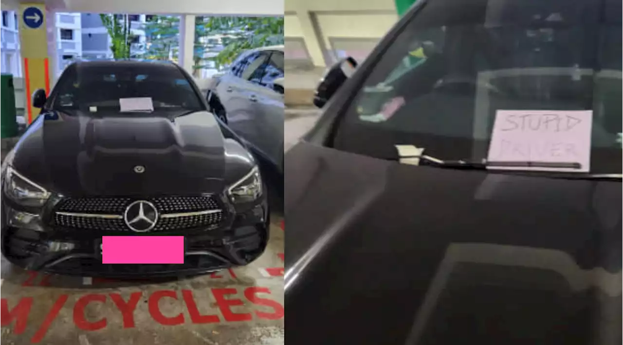 Mercedes-Benz gets 'STUPID DRIVER' sign for parking in motorcycle slot - Singapore News