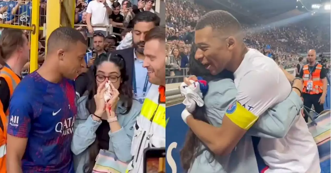 Un caballero: Mbappé le pegó ‘balonazo’ a una hincha y luego tuvo un bonito gesto