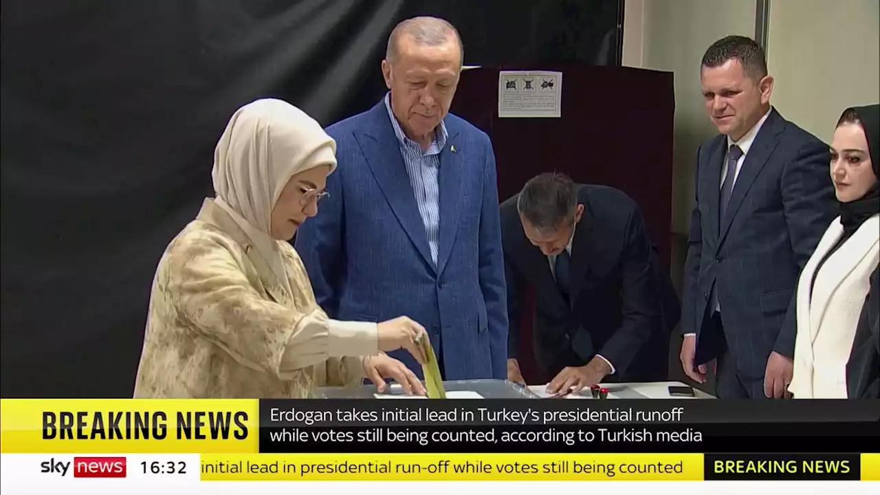 Turkey election latest: Erdogan takes initial lead in presidential run-off as votes still being counted