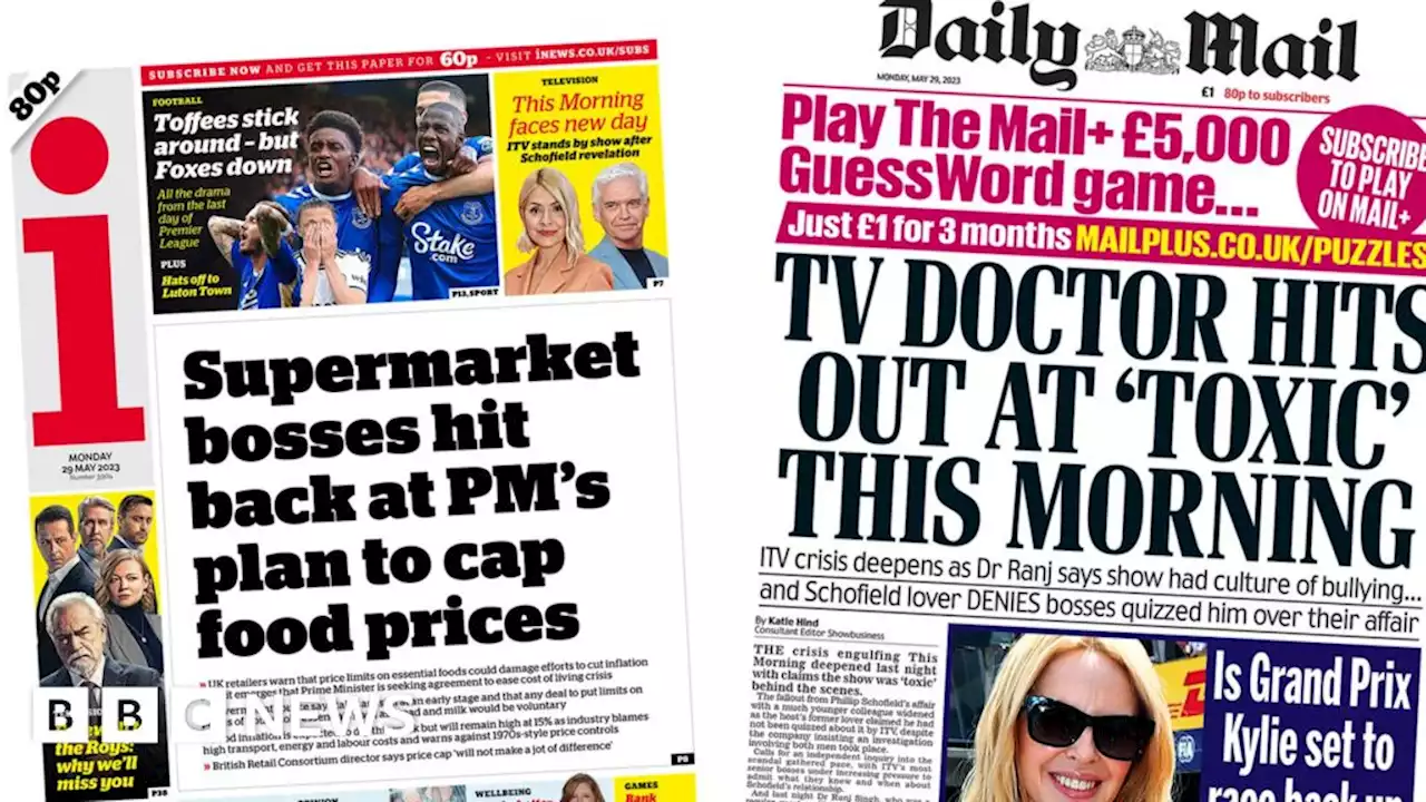 Newspaper headlines: Price cap backlash and ITV 'toxic culture' claims