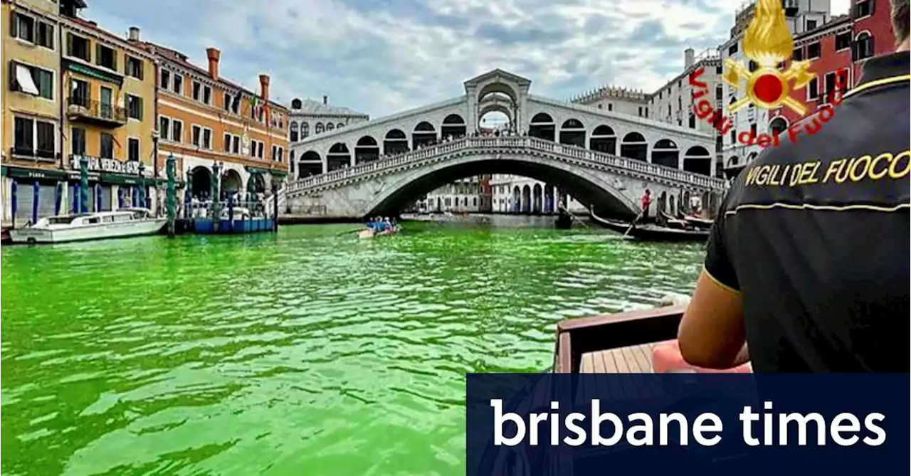 Venice’s waters turn fluorescent green near Rialto Bridge