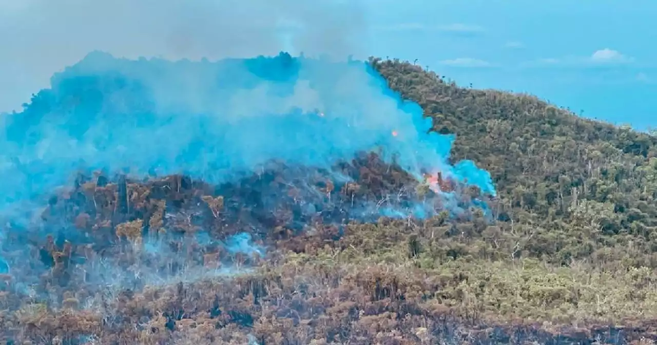 Continúan labores para mitigar fuerte incendio en parque regional de Providencia