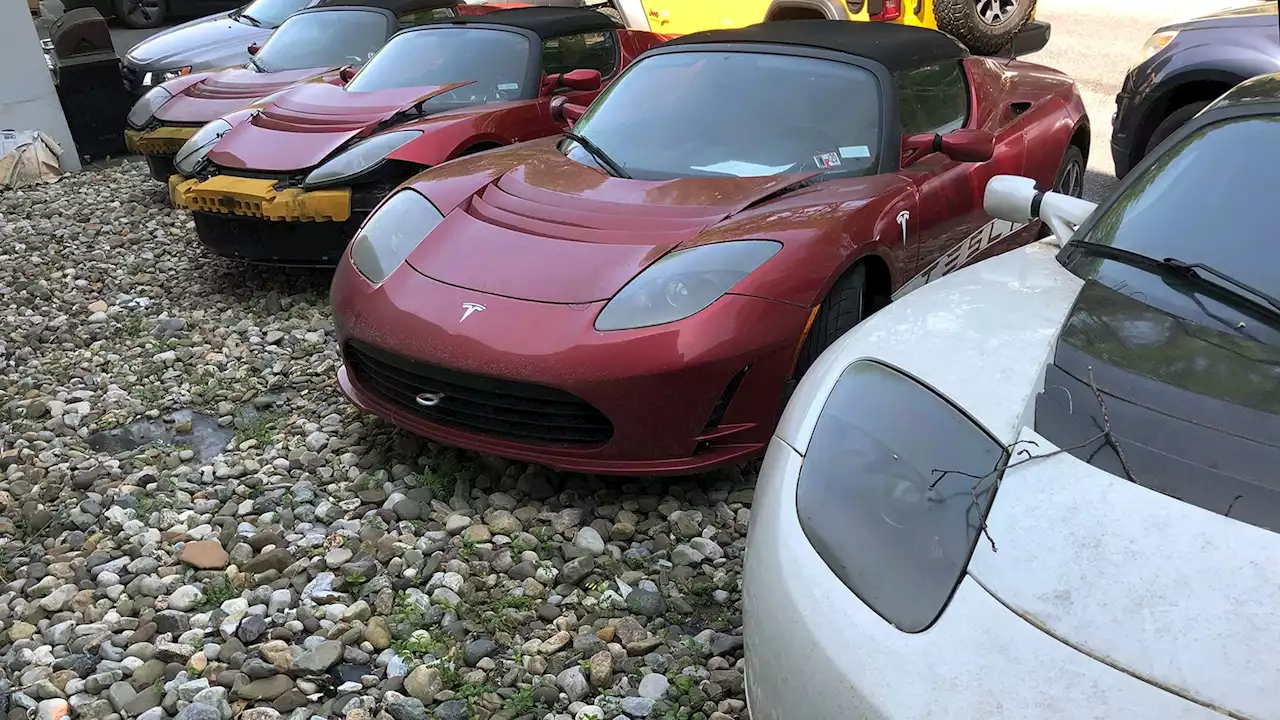 Secret Stash of Rare Tesla Roadster EVs Found in Various States of Disrepair