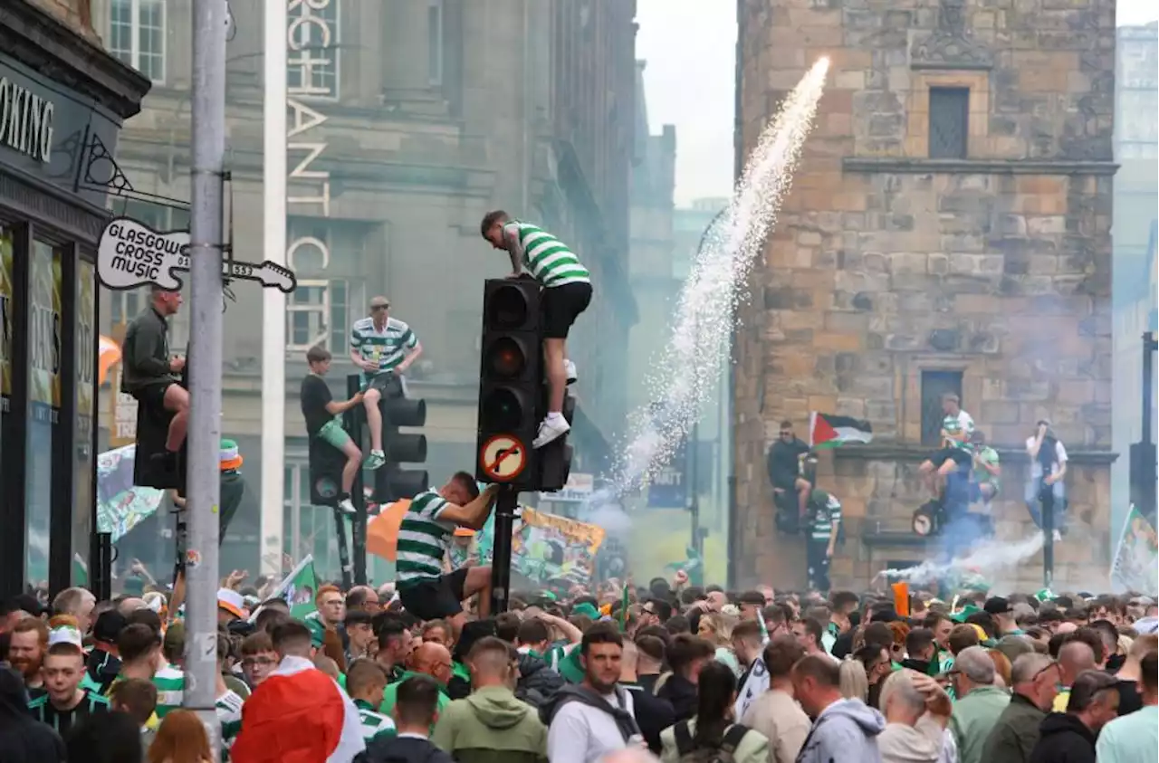 Man in hospital and 10 arrested during riotous Celtic celebrations in Glasgow