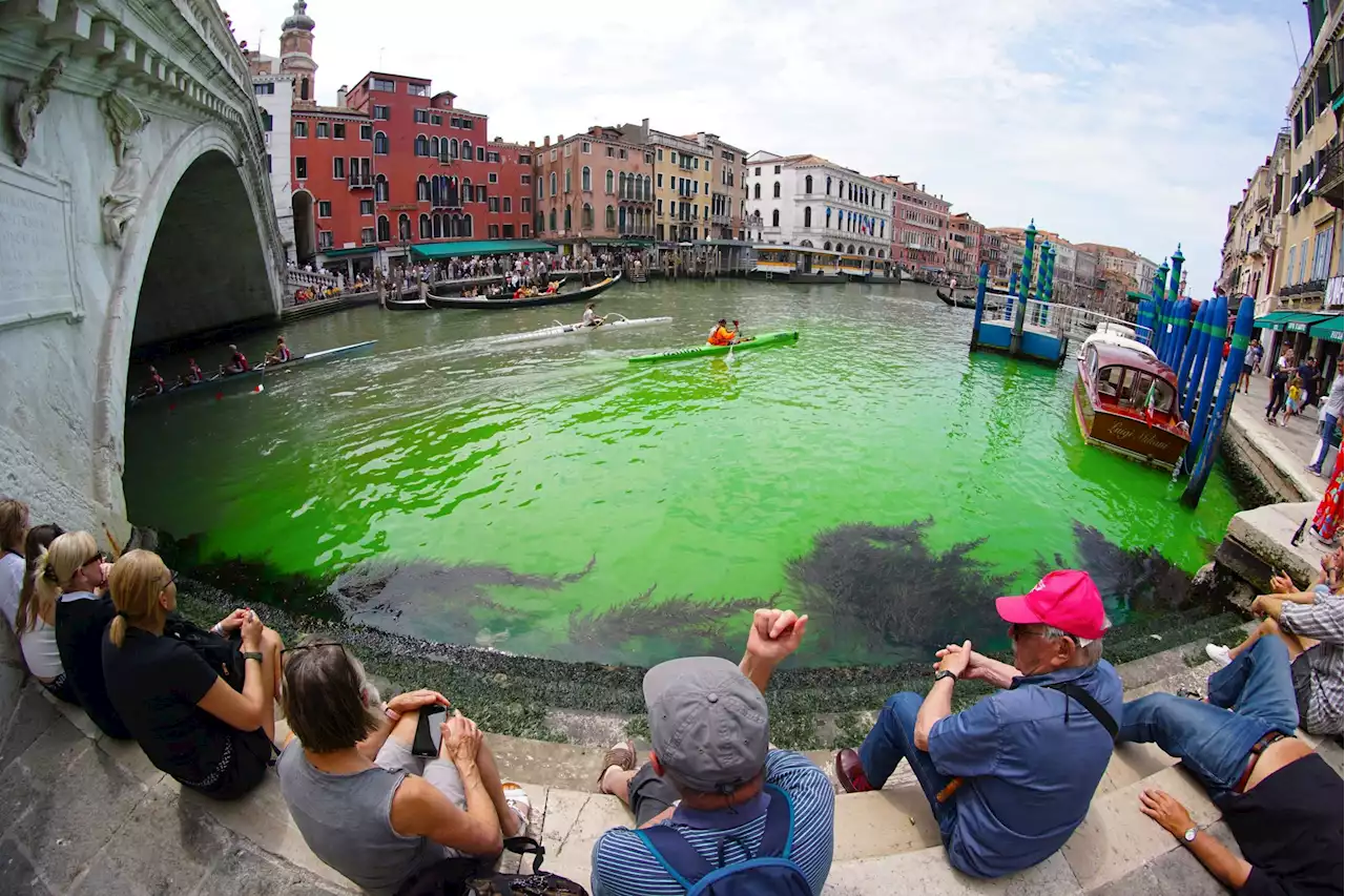 Venice police investigate bright green liquid in Grand Canal