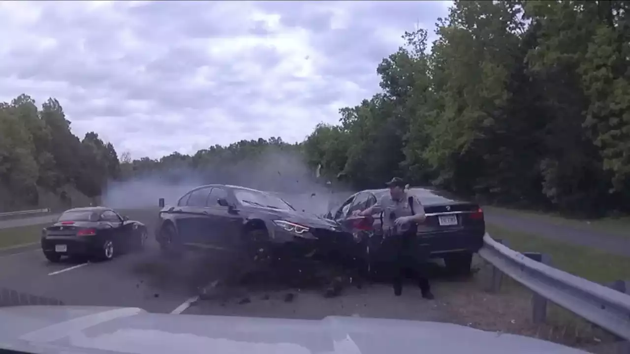 Wild video shows Virginia police officer's extremely close call during traffic stop