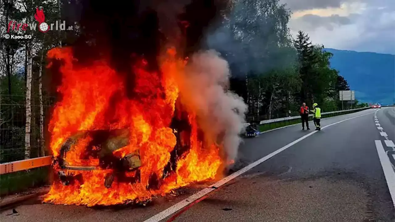 Schweiz: Lieferwagen geht nach Störungsmeldung und lautem Knall auf A 13 in Flammen auf