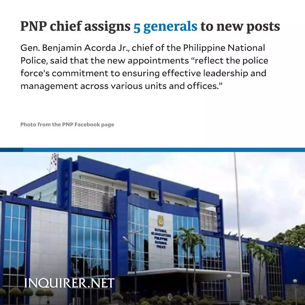 PNP chief assigns 5 generals to new posts