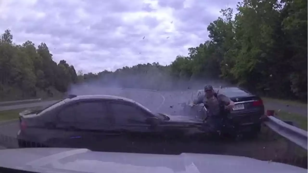 Video shows speeding BMW crash into Virginia officer during traffic stop