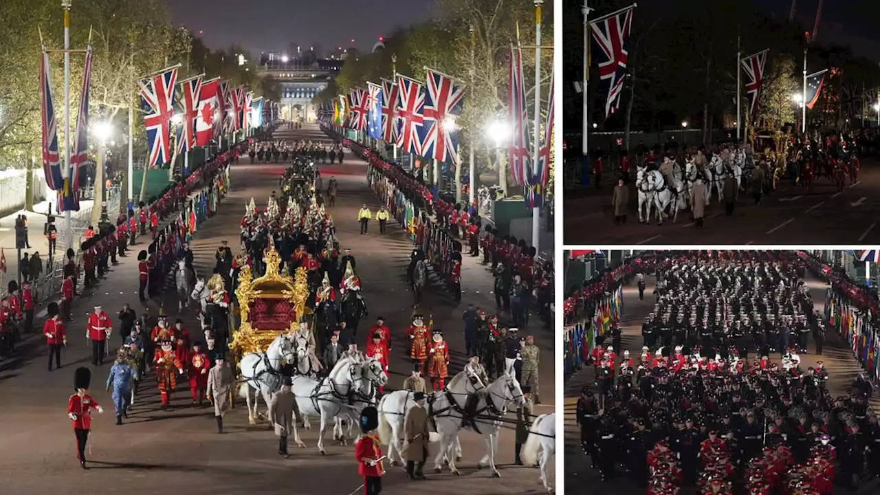 First glimpse of King Charles' historic coronation parade as early morning rehearsal takes place across London