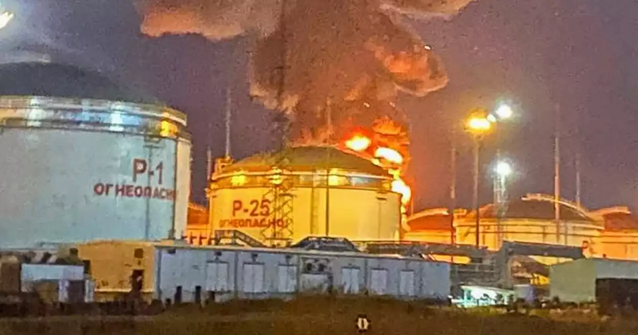 Huge fire rages at Russian oil depot as FSB says Ukrainian agents arrested in Crimea