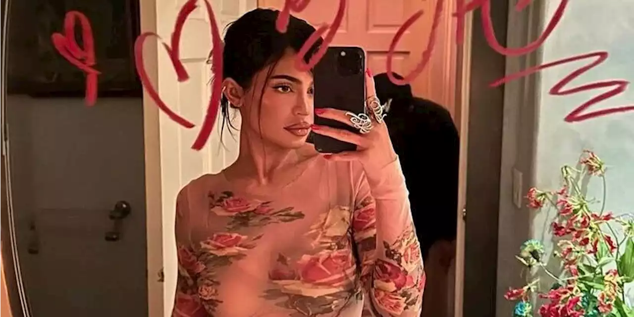 Kylie Jenner Bares her Corset and Underwear in a See Through Dress Sprinkled with Flowers