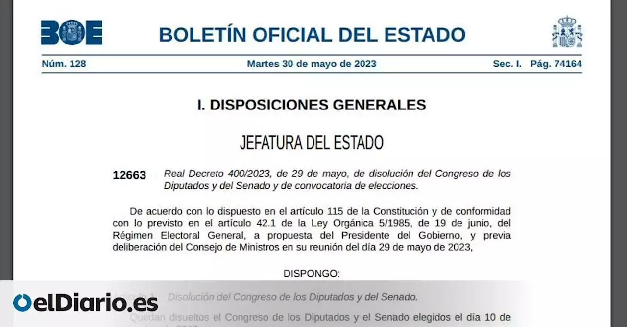 DOCUMENTO | El BOE publica la convocatoria de elecciones generales para el 23 de julio