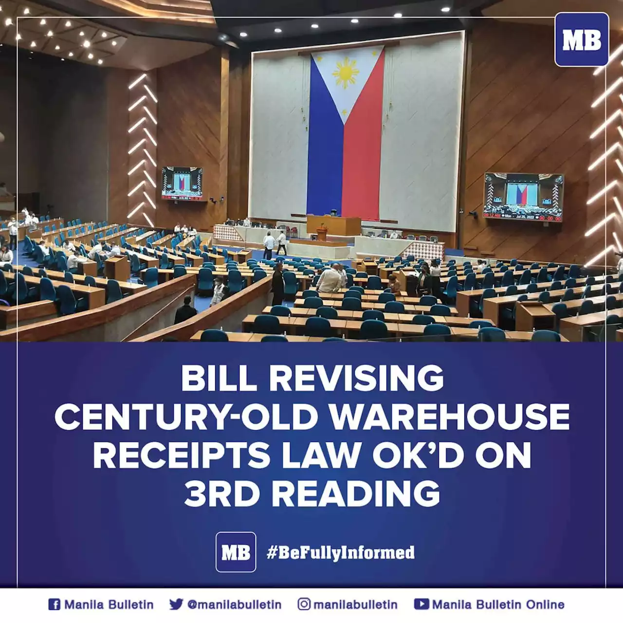 Bill revising century-old Warehouse Receipts Law OK'd on 3rd reading