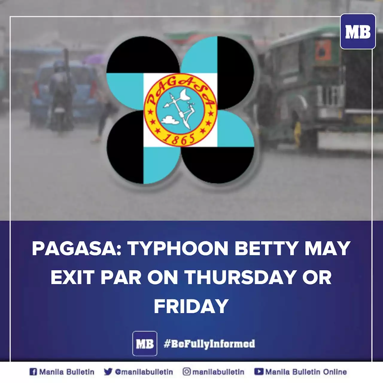 PAGASA: Typhoon Betty may exit PAR on Thursday or Friday