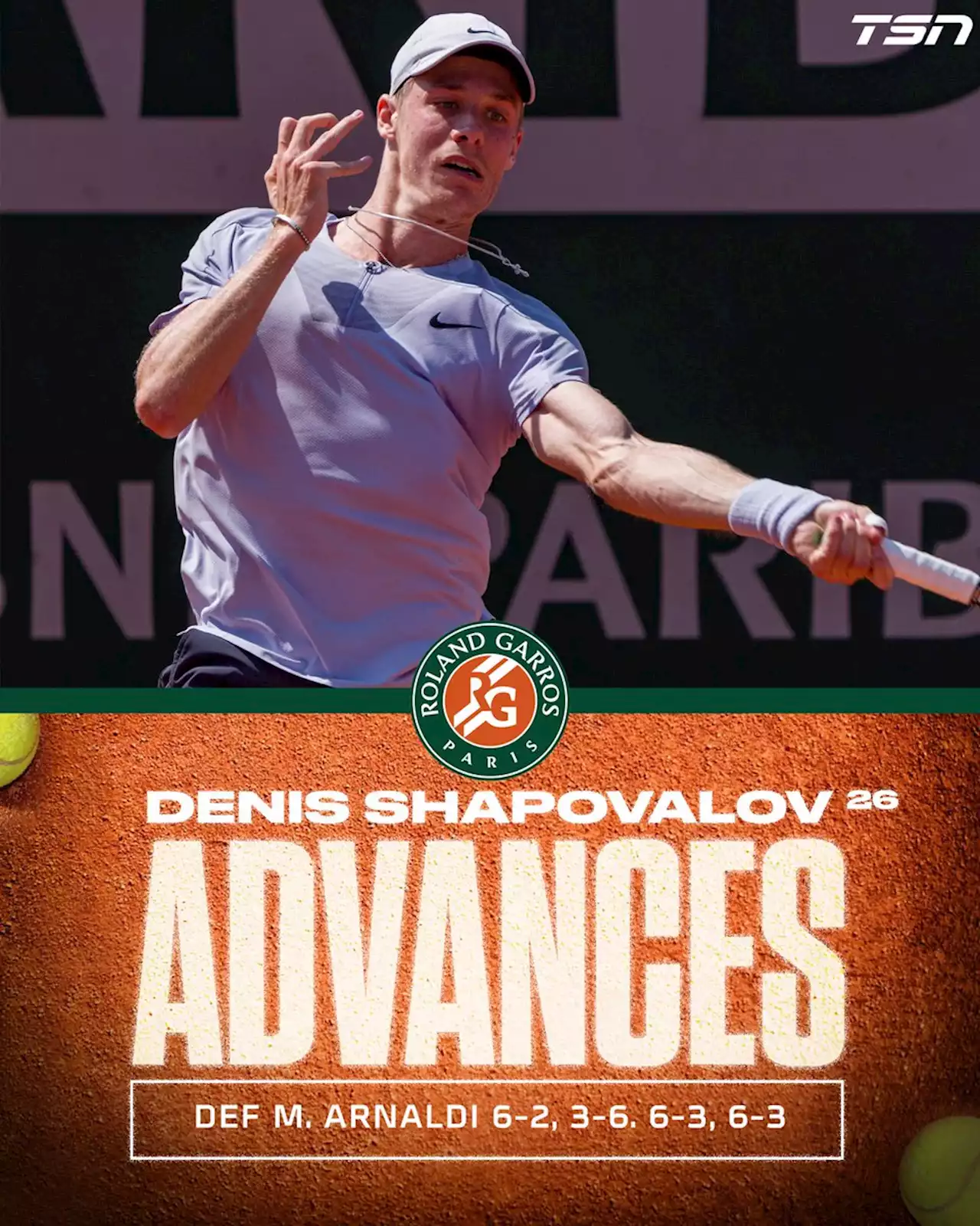 Denis Shapovalov advances to third round with win over Matteo Arnaldi at Roland-Garros | TSN