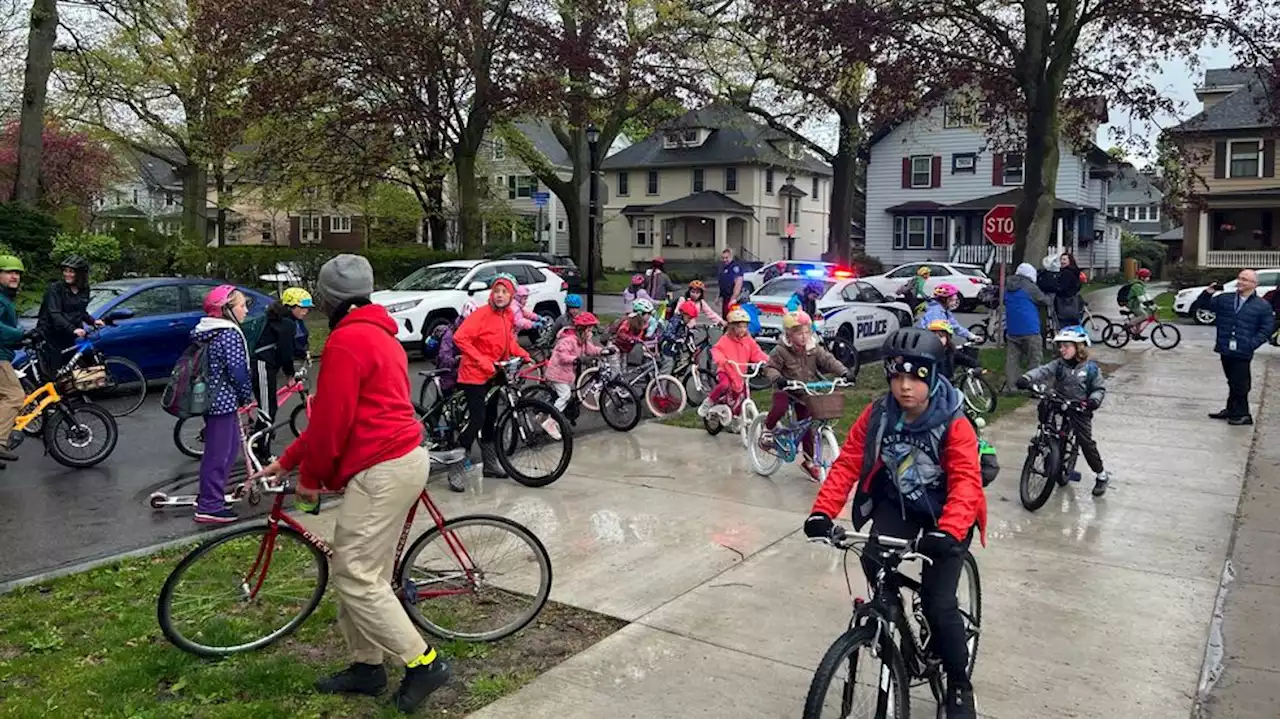 Students ride to school to mark National Bike to School Day