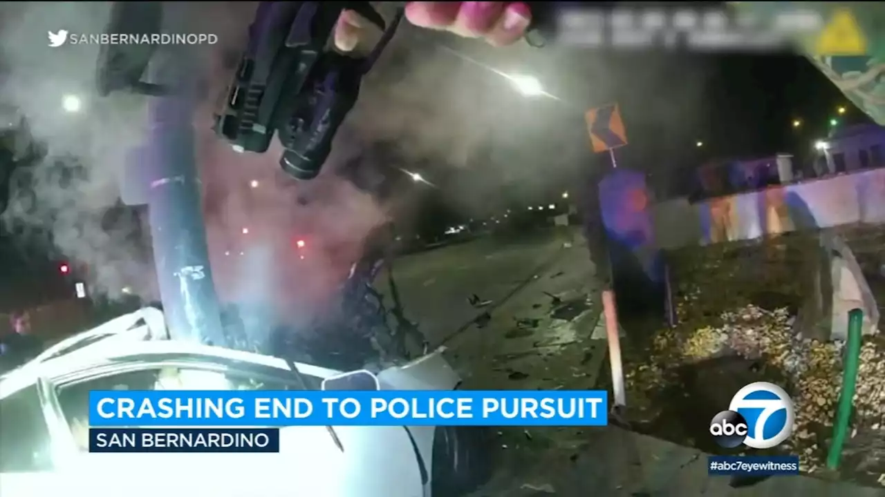 Bodycam video shows aftermath of crash at end of police chase in San Bernardino