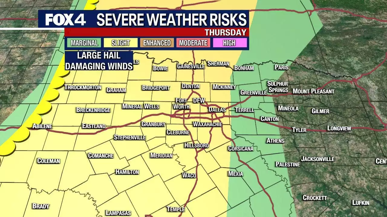 North Texas could see severe storms Thursday with large hail, damaging winds