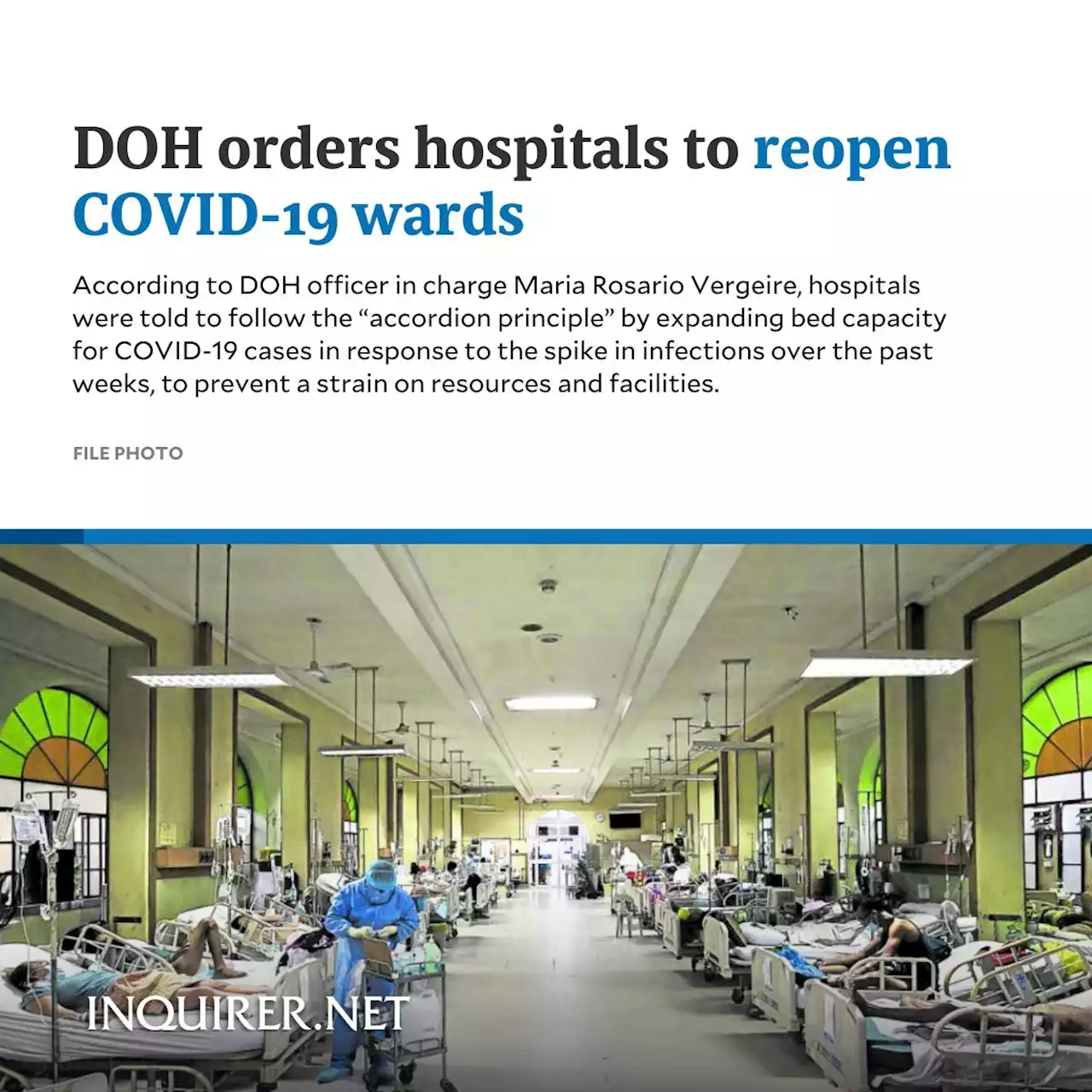 DOH orders hospitals to reopen COVID-19 wards