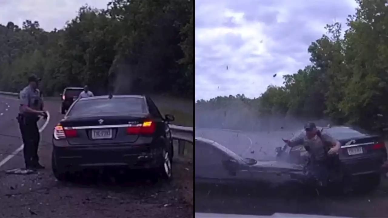 [VIDEO] ¡Casi se lo lleva!: un carro fuera de control casi atropella a un policía