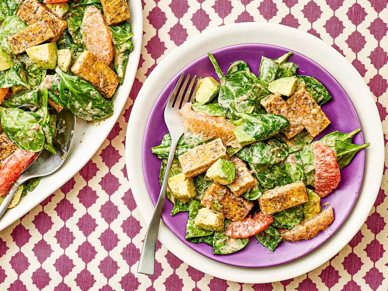 Tofu and Kale Salad With Avocado, Grapefruit, and Miso-Tahini Dressing Recipe