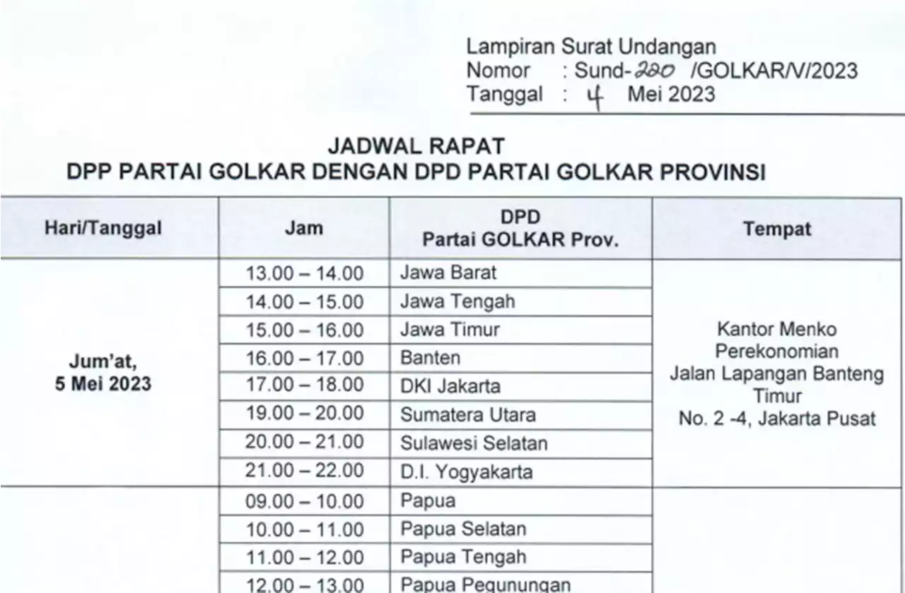 Beredar Surat, Golkar Agendakan Rapat Penyusunan Bacaleg di Kantor Kemenko, Hmmm