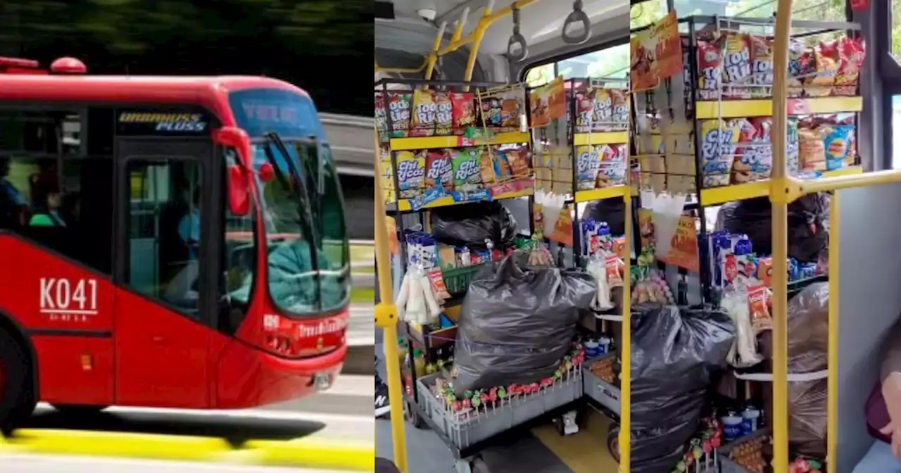 Empatía cero: Vendedor informal montó su tienda en lugar para discapacitados de bus de TransMilenio