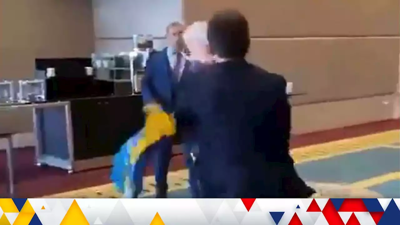 Ukraine war: Scuffle breaks out at summit in Turkey after Russian delegate takes down Ukrainian flag