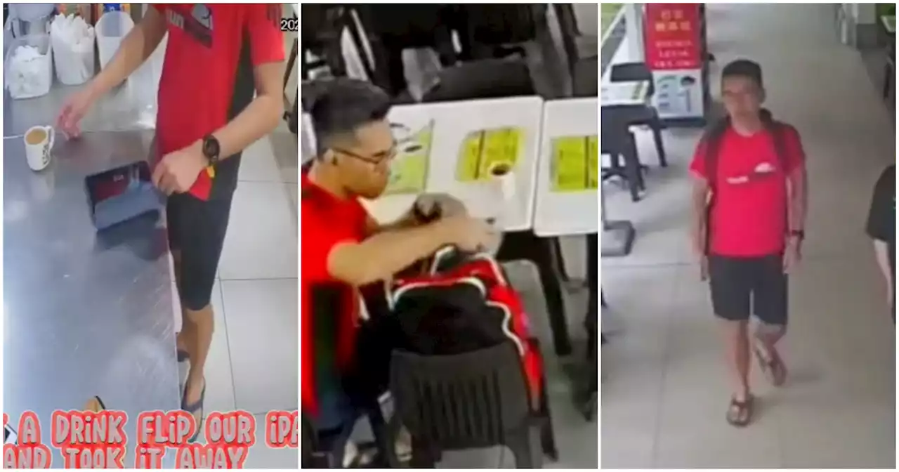 Caught on camera: Compassvale coffeeshop robbed of iPad, seeks public’s help to find man in red