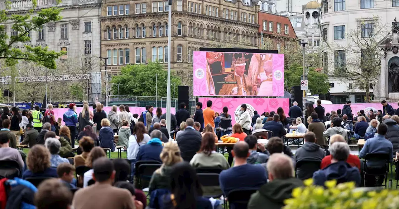 Crowds watch on from Manchester city centre as the next Royal chapter begins