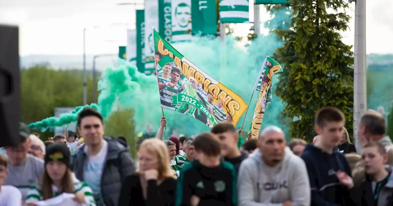 Thousands of fans gather at Celtic Park to greet Hoops heroes after title win