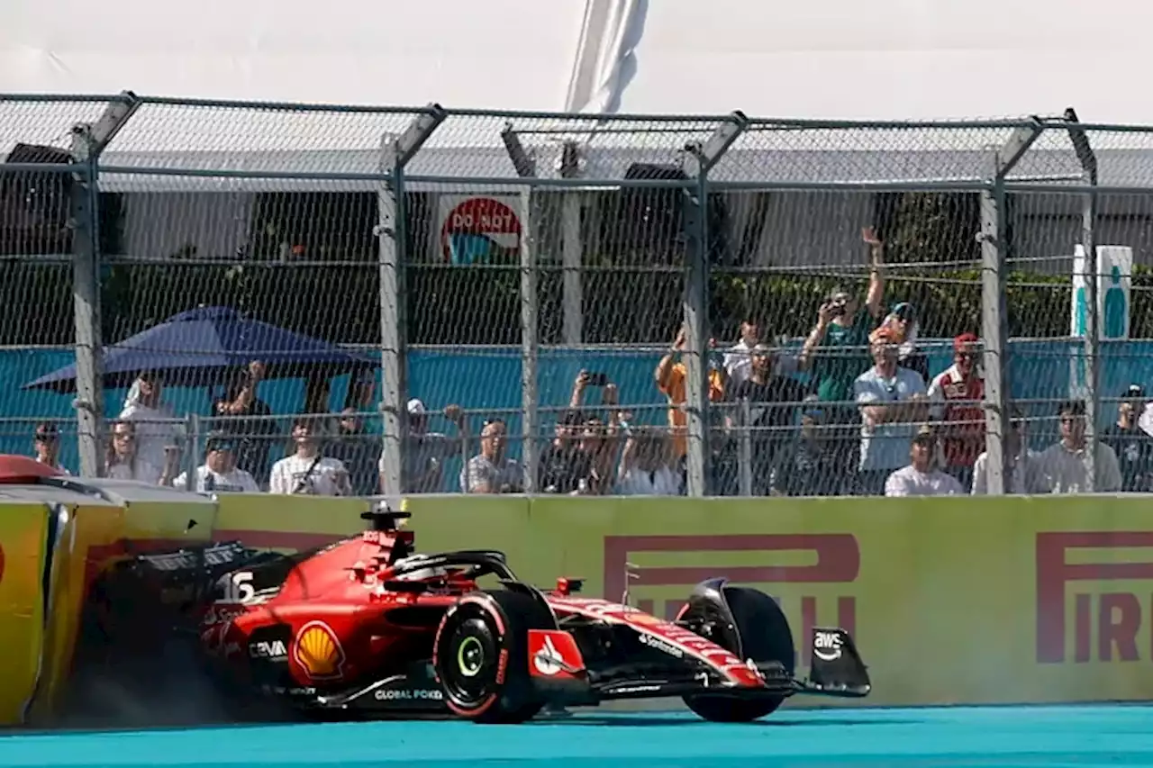 Fórmula 1 en Miami: otro choque de Charles Leclerc, Lewis Hamilton afuera en la Q2, Max Verstappen retrasado y pole position para Checo Pérez