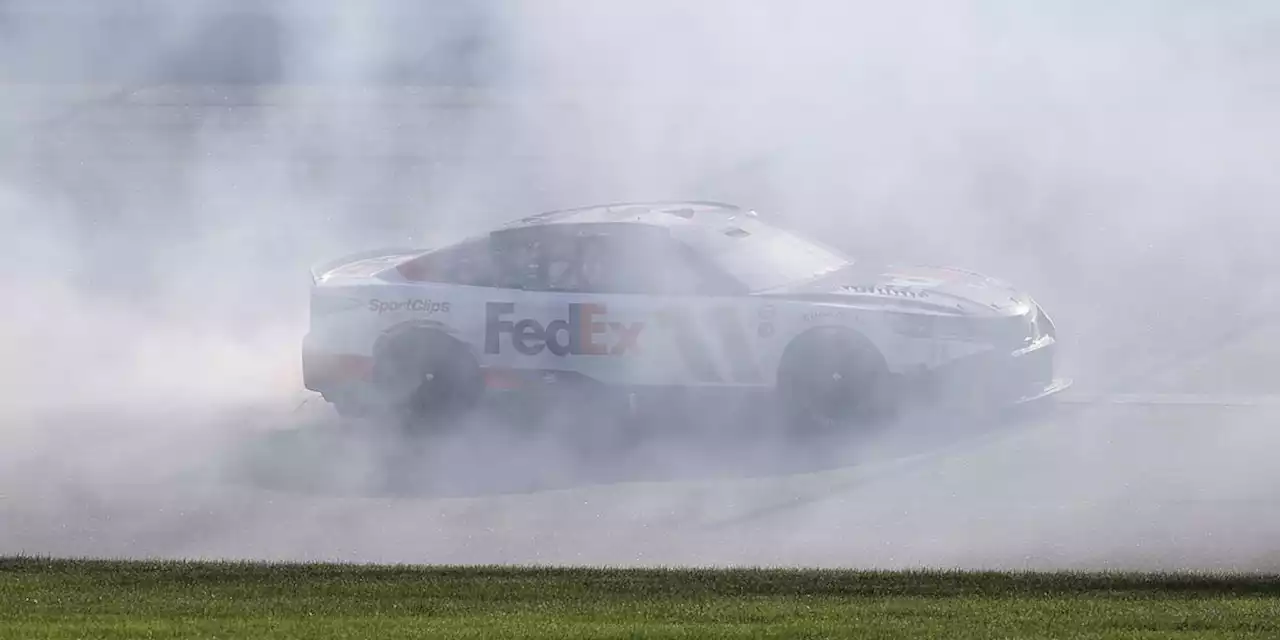 See Denny Hamlin Move Kyle Larson Aside to Win NASCAR Cup Race at Kansas