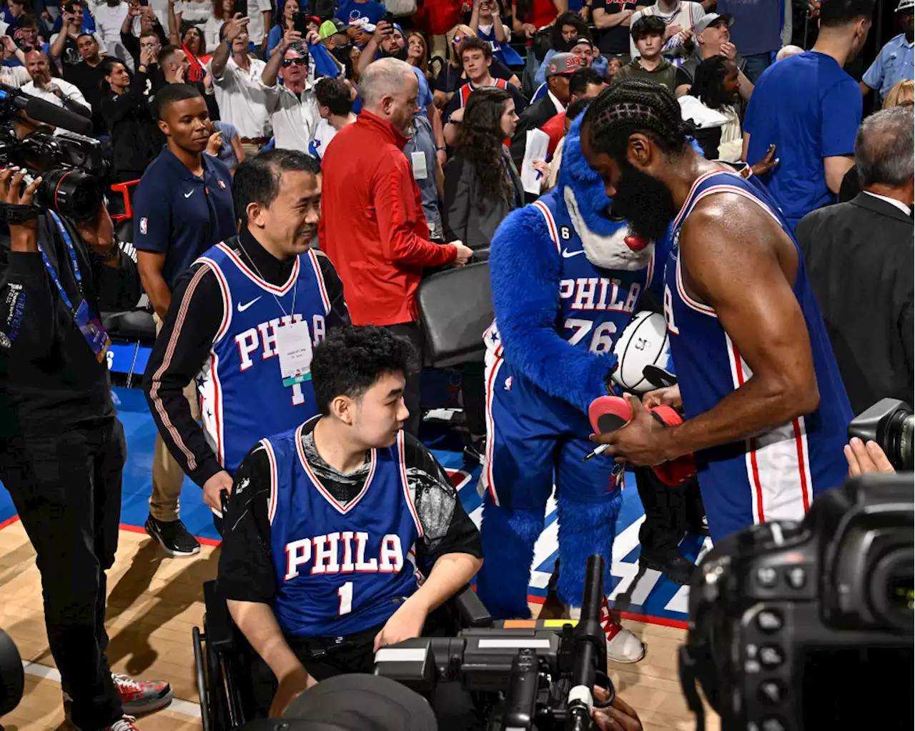 James Harden Meets With MSU Shooting Victim at Sixers-Celtics Game