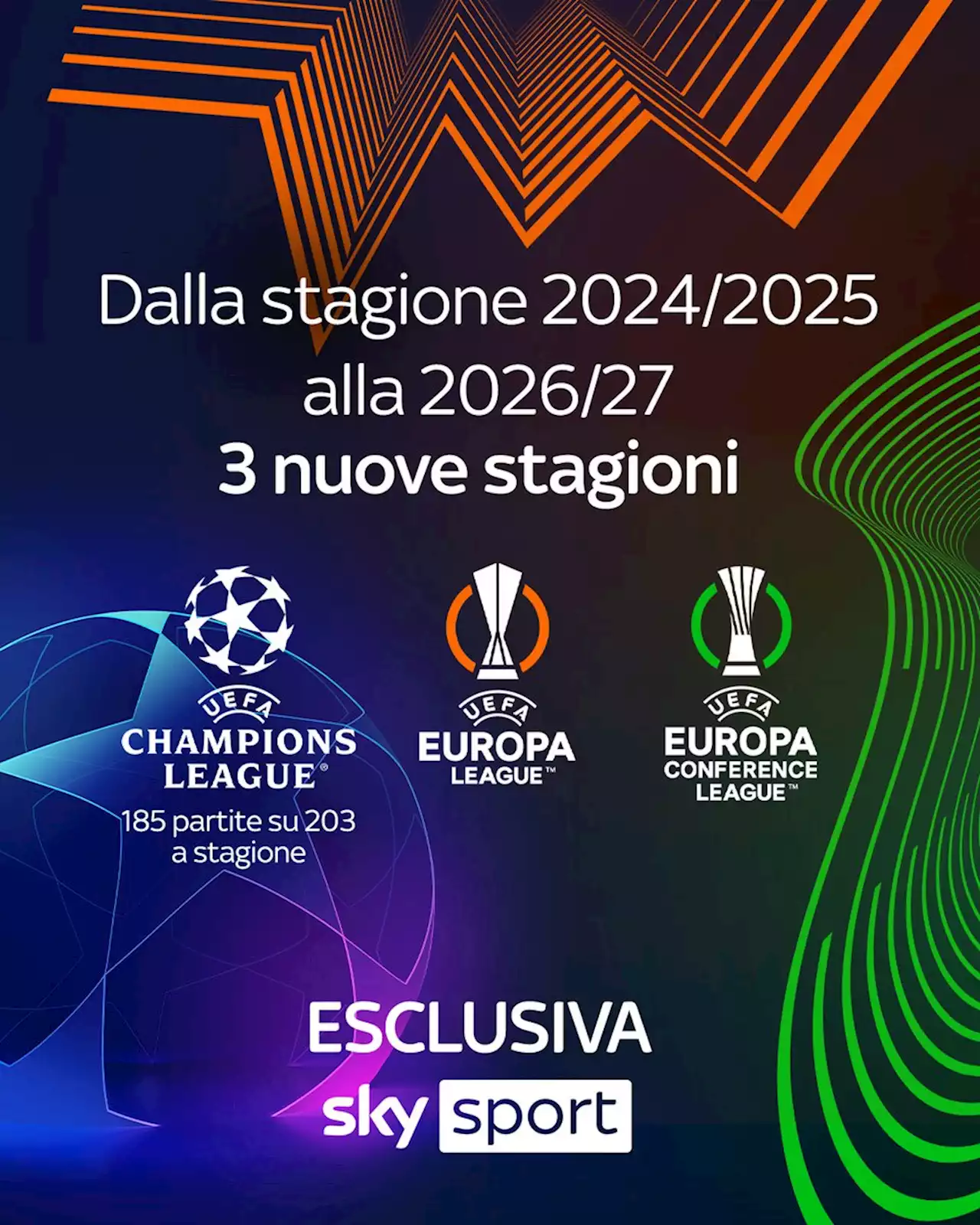 Le coppe europee su Sky anche nel triennio 2024-2027