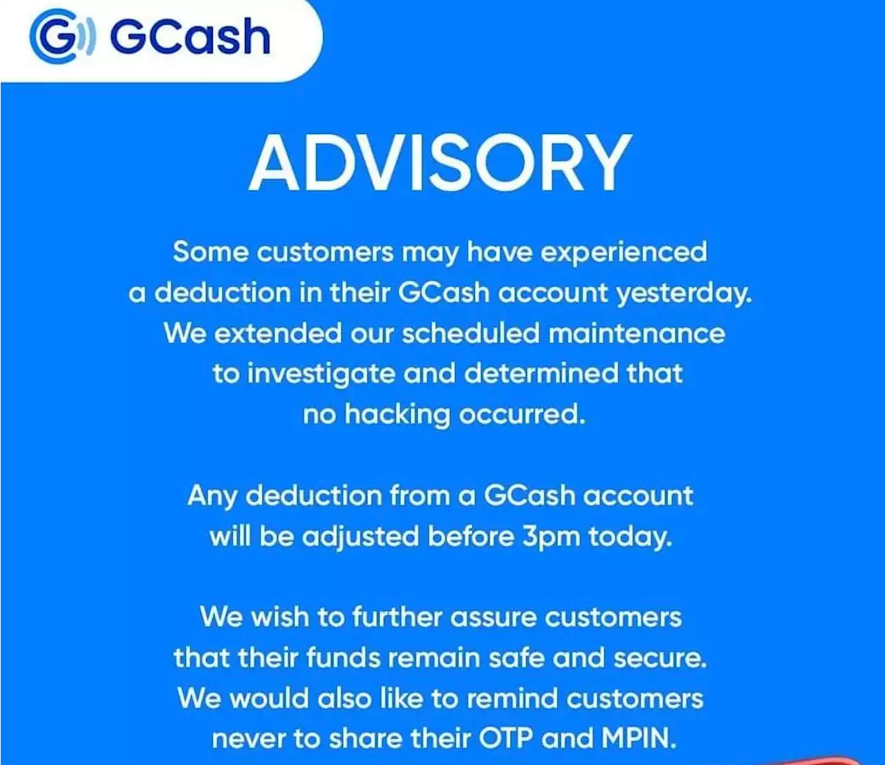 ‘SERVICES BACK, FUNDS SAFE’: GCash apologizes for temporary downtime