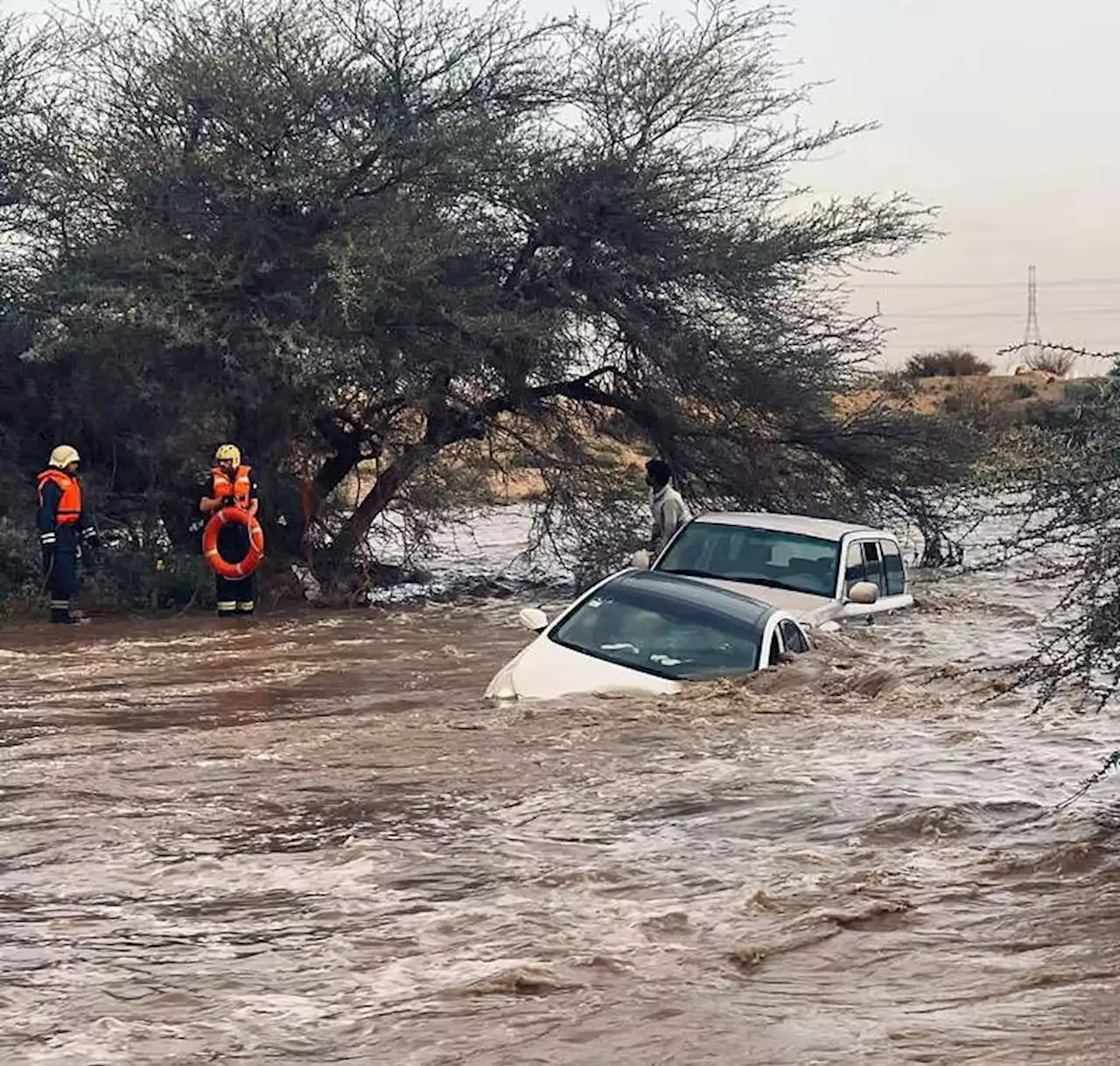 إنقاذ 3 أشخاص احتجزوا في سيل داخل مركبتين بالطائف