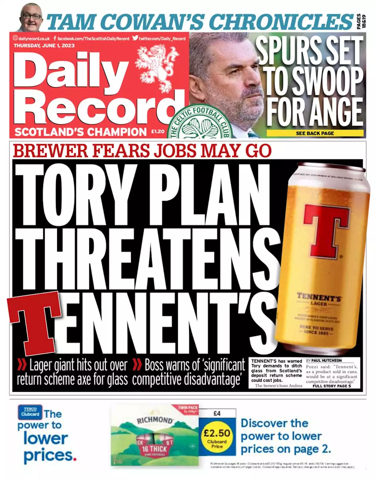 Tennent's lager owner issues warning over Tory changes to deposit return scheme